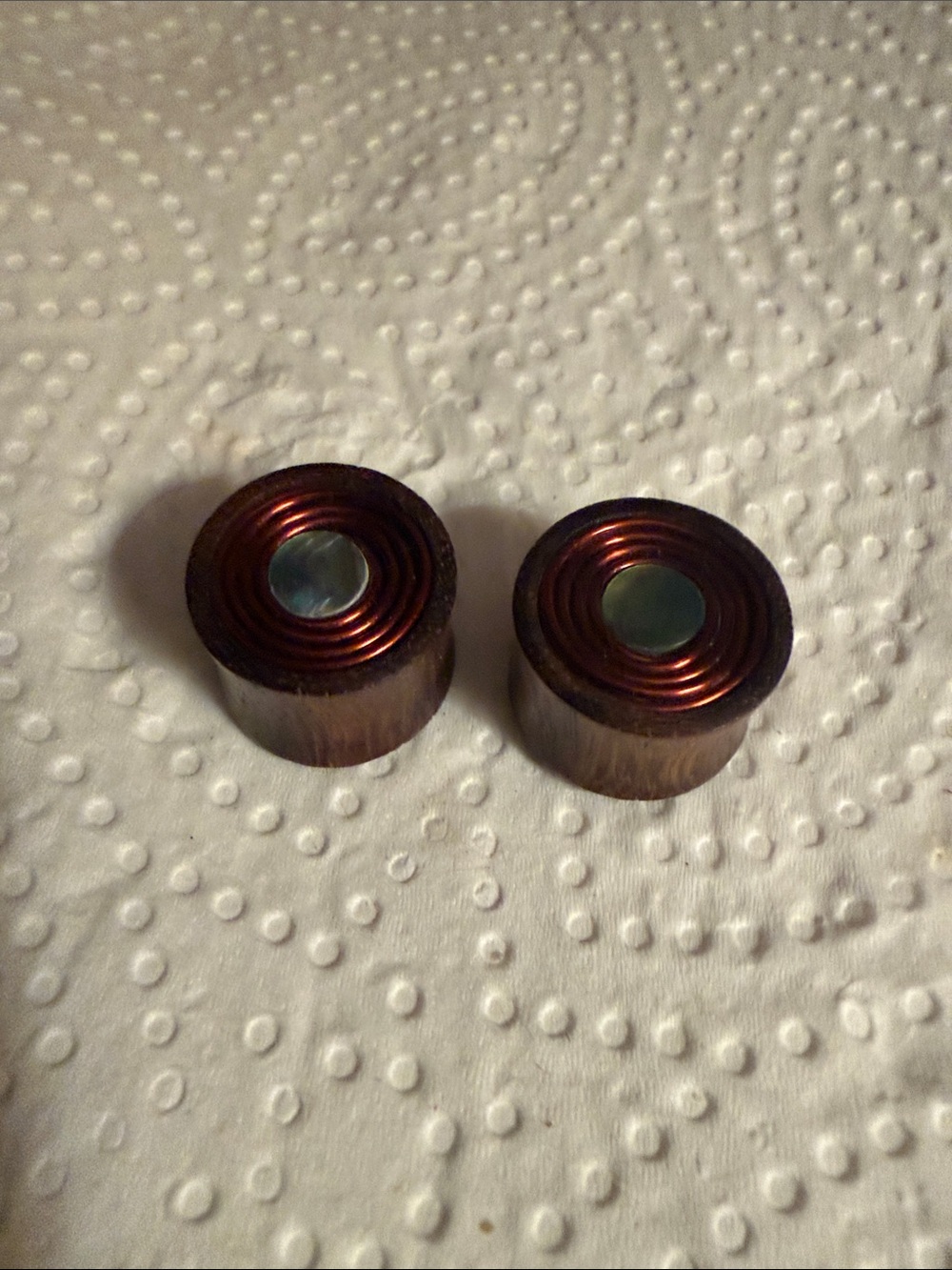 Wood, Copper and Abalone Plugs New without Tags